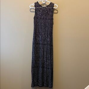 Vintage 1990s Elegant Black Lace Patterned Maxi Dress Sleeveless Ankle Length